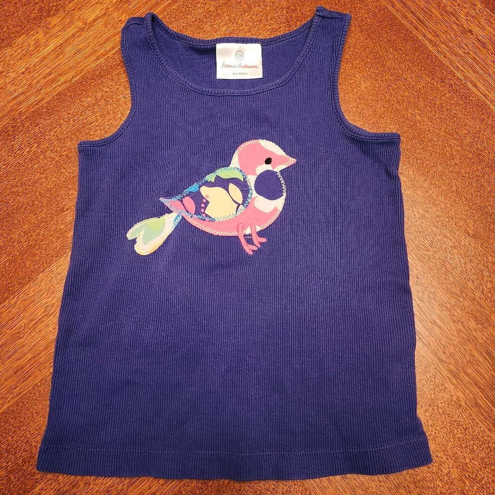 Girls Hanna Andersson Tank Top Purple Bird Graphic Size 4 B1